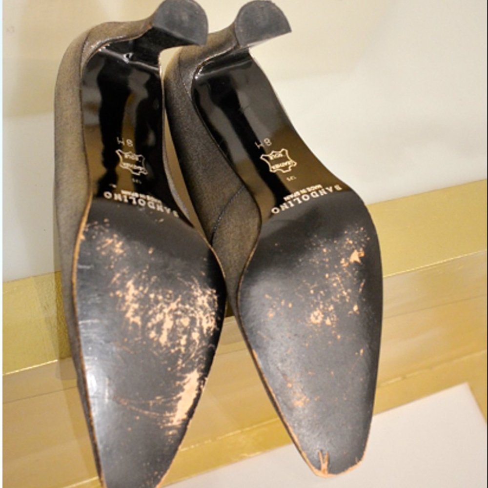 Pewter Metallic Square Toe Heels - Picture 6 of 7
